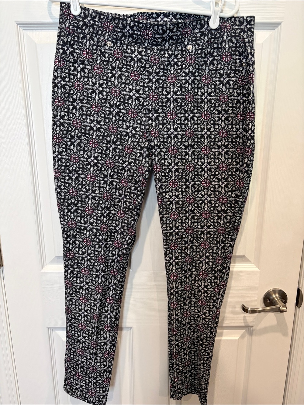Michael Kors Black Patterned Ankle Pants with Pink Accents